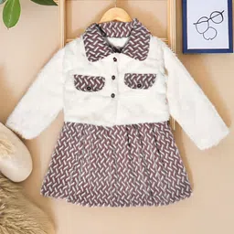 Bella Moda Girls Print Woollen Fit & Flare Dress With Jacket-image-13