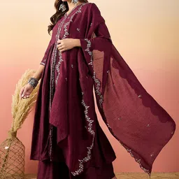 Sangria Embroidered Kurta With Palazzos & Dupatta image 3