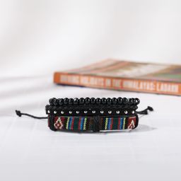 The Roadster Lifestyle Co. Men Set Of 3 Artificial Beaded Leather Wraparound Bracelet-image-30