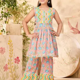 Muhuratam Girls Peach Pure Cotton Kurta Sets-image-28