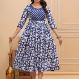 TROPWEAR Floral Printed Cotton Maternity Anarkali Kurta-image-2