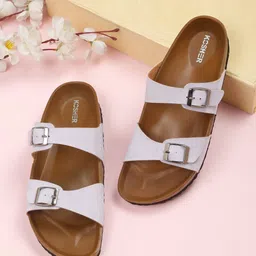 Kosher Women Colourblocked Open Toe Flats with Buckles-32