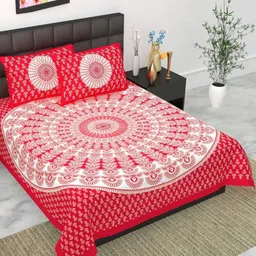 UNIBLISS Red & White Printed Cotton 144 TC Queen Bedsheet Set 2.15 m x 2.35 m-5