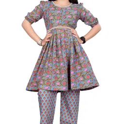 Aarya Designer Girls Floral Embroidered Pleated Kurta with Trousers-image-36