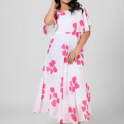 Aarya Designer Girls Printed Boat Neck Flutter Sleeve Fit & Flare Maxi Dress-image-50