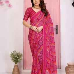 Moda Rapido Bandhani Beads and Stones Poly Georgette Saree-image-55