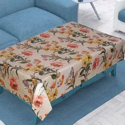 Dakshya Industries Orange Geometric Printed Waterproof Plastic 4-Seater Table Cover-37