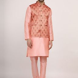 Sadree Mandarin Collar Long Sleeves Pastels Straight Kurta with Churidar & Nehru jacket-image-33