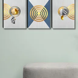 Aura Grey & Gold-Toned 3 Piece Wooden Abstract Wall Paintings-16