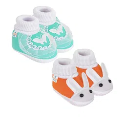 Neska Moda 3 To 12 Month Cotton Booty 2 Pair Newborn Unisex Baby Skin Friendly Soft Rabbit Booties (Toe to Heel Length - 12 cm, Orange, Mint)-32