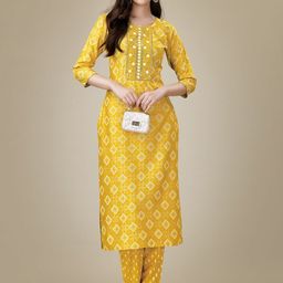 KAYOMMI Women Bandhani Embroidered Regular Thread Work Kurta with Trousers-image-63