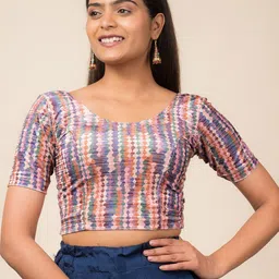 Bindigasm's Advi Printed Velvet Zari Stripes Stretchable Slip On Saree Blouse-image-21