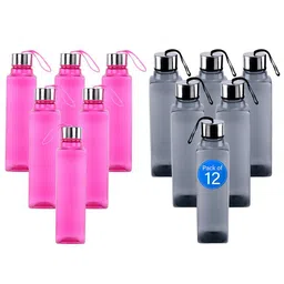 Kuber Industries Black & Pink Set of 6 Plastic Solid Water Bottle-16