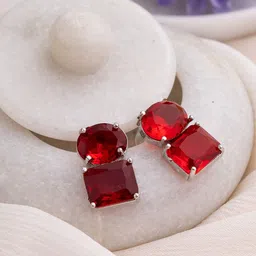 Manikya Rhodium-Plated American Diamond Studded Square Shaped Drop Earrings-17