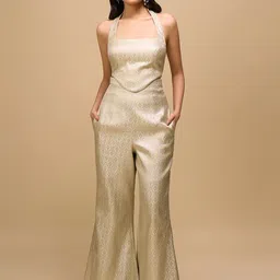 Samyukta Singhania Woven Design Halter-Neck Top With Trousers Co-Ords-image-16