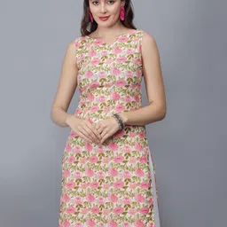 ETRAANA Floral Printed Pure Cotton V Neck Ethnic A-Line Kurta-picture-22
