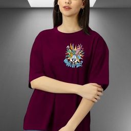 Kasendra Oversized Graphic Round Neck Printed CottonT-shirt-image-43