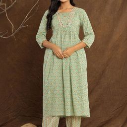 COTTONS DAILY Ethnic Motifs Printed Embroidered Pure Cotton Kurta with Trousers-picture-24
