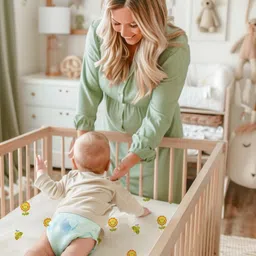The White Cradle Yellow & White Printed Cotton Fitted 120 TC 2 Crib Sheets image 5