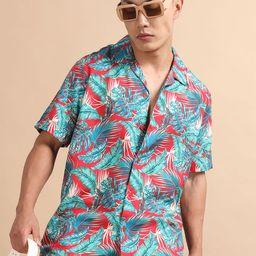 StitchX Men Standard Fit Floral Printed Cuban Collar Casual Shirt-image-55