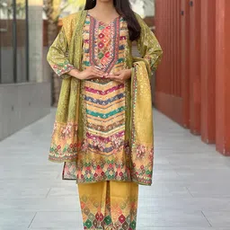 BINDUDI Embroidered Mirror Work Straight Kurta with Palazzos & Dupatta-picture-12