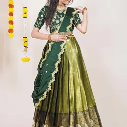 Fabcartz Floral Woven Design Semi-Stitched Lehenga & Unstitched Blouse With Dupatta-picture-45