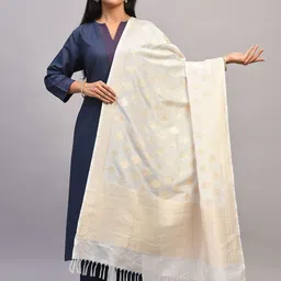 JAYPORE Ethnic Motifs Woven Design Georgette Dupatta With Zari-image-13
