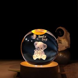 Awestuffs Yellow Printed Acrylic Spherical Table Lamp with Adjustable Cord and Bulb image 3