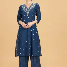 COTTON CULTURE Embroidered V-Neck Tunic With Trousers Co-Ords-picture-36