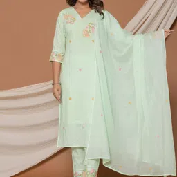 V.S.Creation Women V-Neck Embroidered Pure Cotton Kurta with Trousers & Dupatta-15