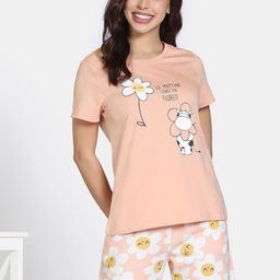 Zivame Women Graphic Printed Pure Cotton T-shirt & Shorts Night suit-image-28