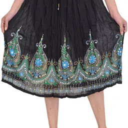 Exotic India Printed Sequined Knee Skirts-image-80