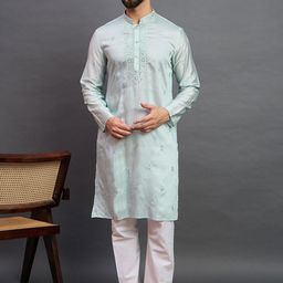 House of Pataudi Floral Embroidered Mandarin Collar Sequins Straight Kurta-image-91