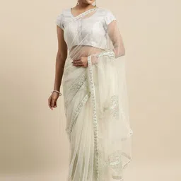 KALINI Grey Embroidered Poly Georgette Saree-image-57