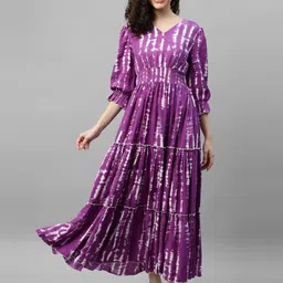 Raiyani Enterprise Tie & Dyed Tiered V-Neck Fit & Flare Maxi Dress-picture-3