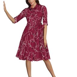 ODETTE Women Abstract Printed Cotton Shirt Collar Roll-up Sleeves Knee Length Shirt Dress-image-12
