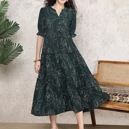 Claura Floral Printed Tiered Fit & Flare Midi Dress-picture-28