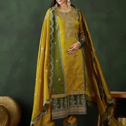 Sangria Paisley Embroidered Regular Kurta With Trousers & Dupatta-picture-53