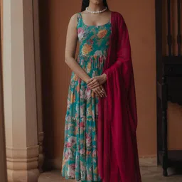 anayna Women Floral Printed Tiered Kurta with Trousers & With Dupatta-26