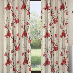 Aura Maroon & White 2 Pieces Floral Printed Window Curtains-18