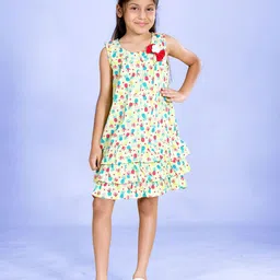 KiddoPanti Print Flutter Sleeve Fit & Flare Dress-4