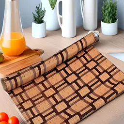 Aura Beige & Brown Printed Water Resistant Anti-Slip Shelf Liner Organiser-image-83