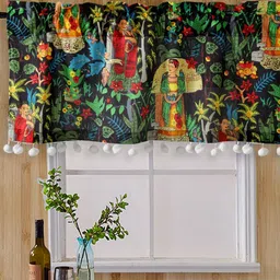 HANDICRAFT PALACE Black & Red Ethnic Motifs Printed Cotton Window Curtain-15