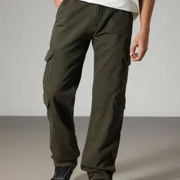 Banana Club Men Relaxed Fit Olive Double Pocket Cargo Denim Jeans-image-30