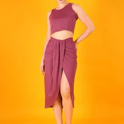 clobug Round Neck Sleeveless Top With Draped Skirt-image-90