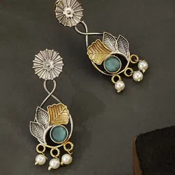 ATIBELLE German Silver Plated Artificial Stones Studded & Beaded Drop Earrings-58
