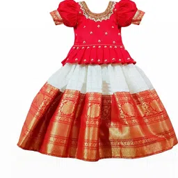 White Button Girls Embroidered Thread Work Ready to Wear Lehenga &-image-51