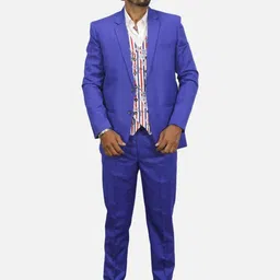 GARGIAN Master Cut Men Blue Notched Lapel Pure Cotton Formal Suits With Pocket Square-picture-9
