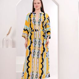 Sencei Women Print V-Neck A-Line Dress-image-88