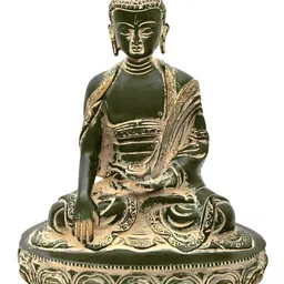 Exotic India Green & Cream Colored Lord Buddha Brass Idol Showpiece-image-11